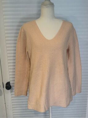 J. Crew Peachy Blush Merino Wool Cotton Blend V-Neck Ribbed Sweater 0961